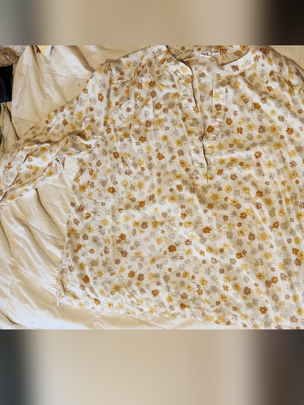 GAP Cream Top with Yellow and Tan Floral Print